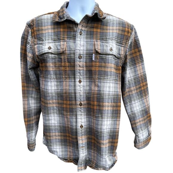 VTG Carhartt Men’s Heavyweight Flannel Shirt Size M Plaid Original Fit Brown - Picture 1 of 4